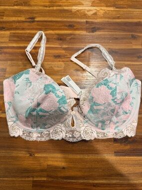 For Love And Lemons Floral Lace Underwire Bra - Pink & Teal